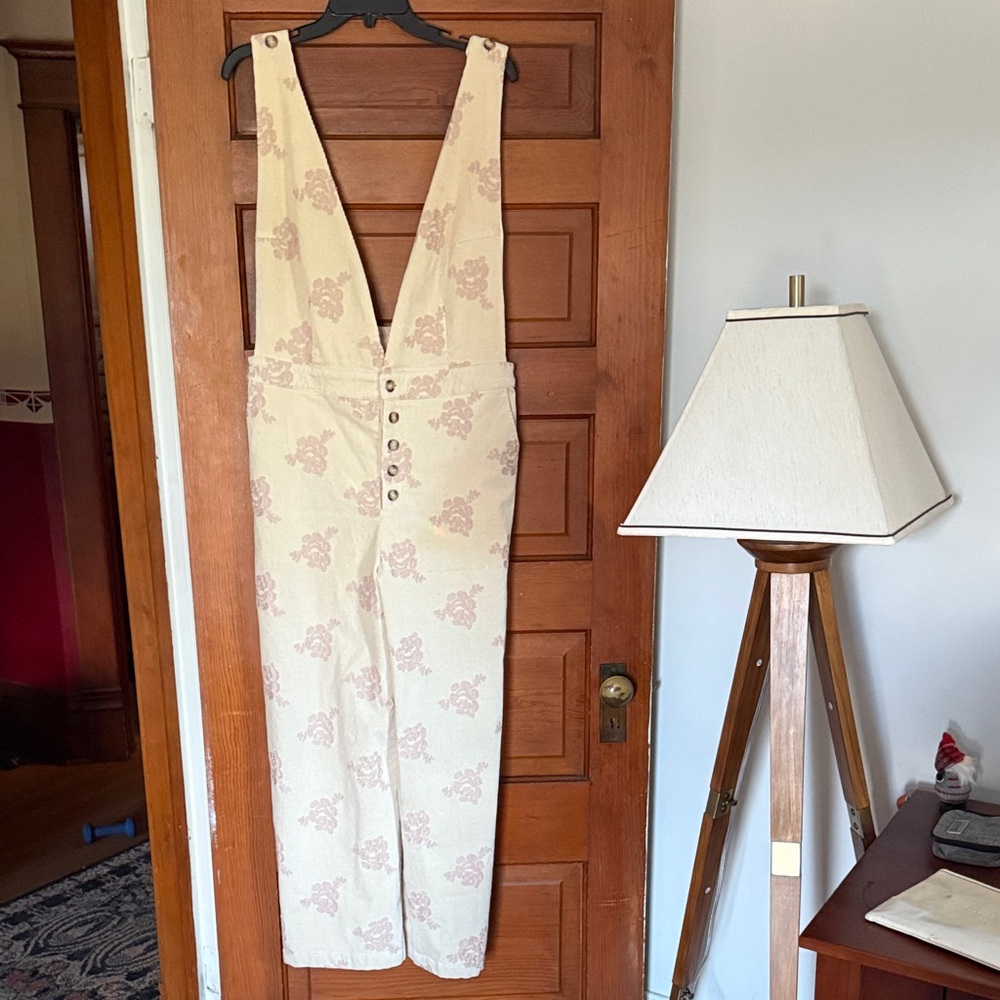 Floral Beige Jumpsuit with Button Detail